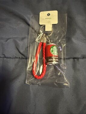 Starbucks Red Braided Strap Keychain with Mini Can Charm